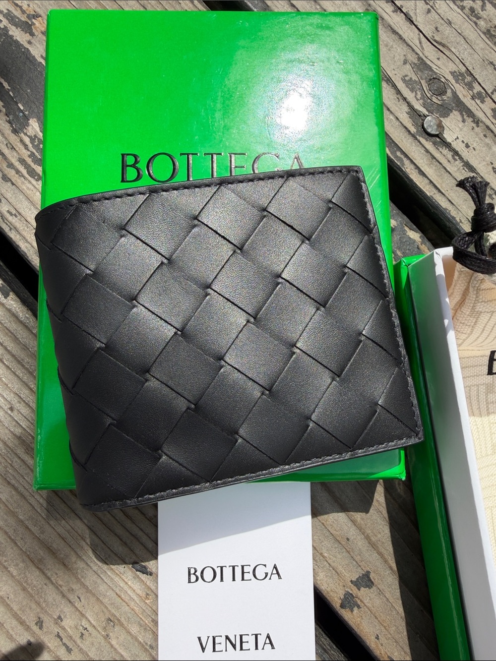 Bottega Veneta Black Intrecciato Bi-Fold Leather Wallet